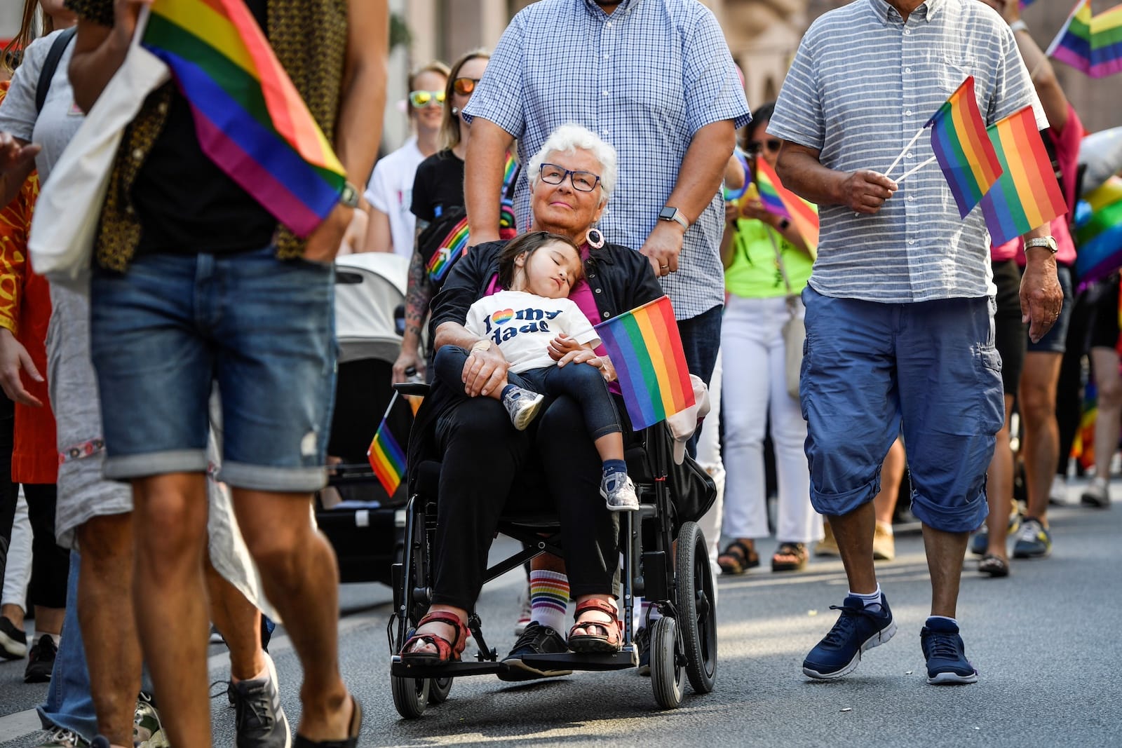 sweden pride rainbow wheelchair grandma child