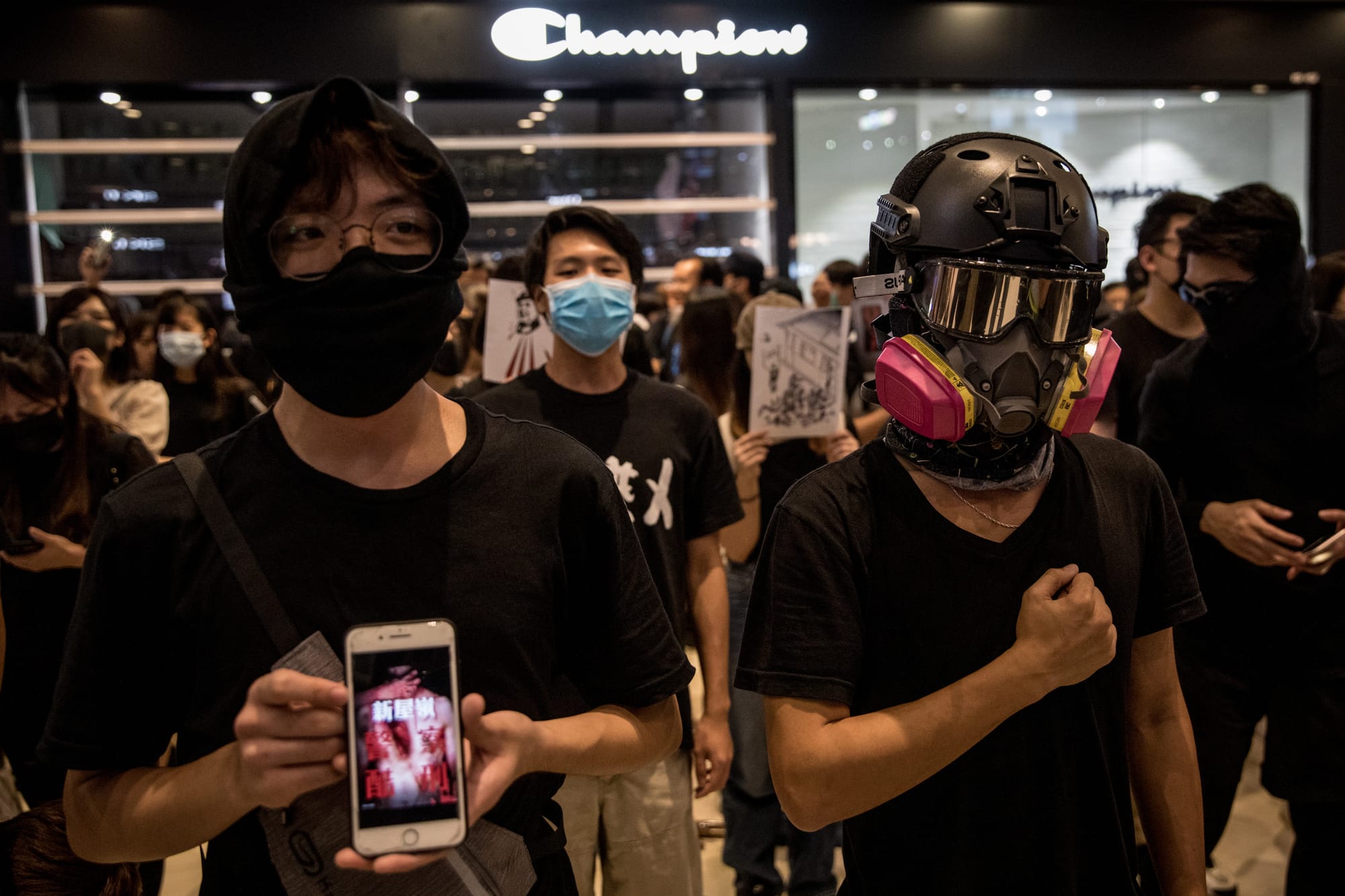 hong kong protests anthem helmets