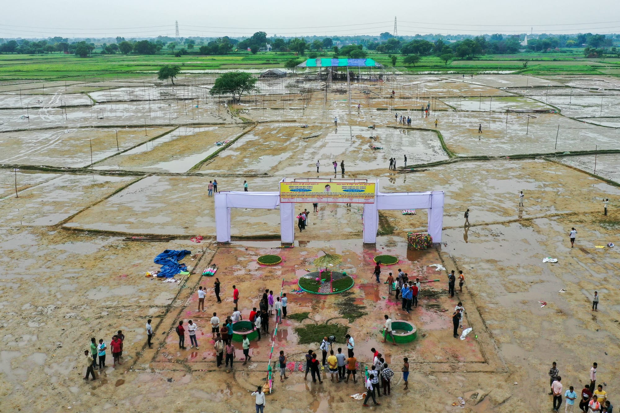 india religious stampede aftermath aerial