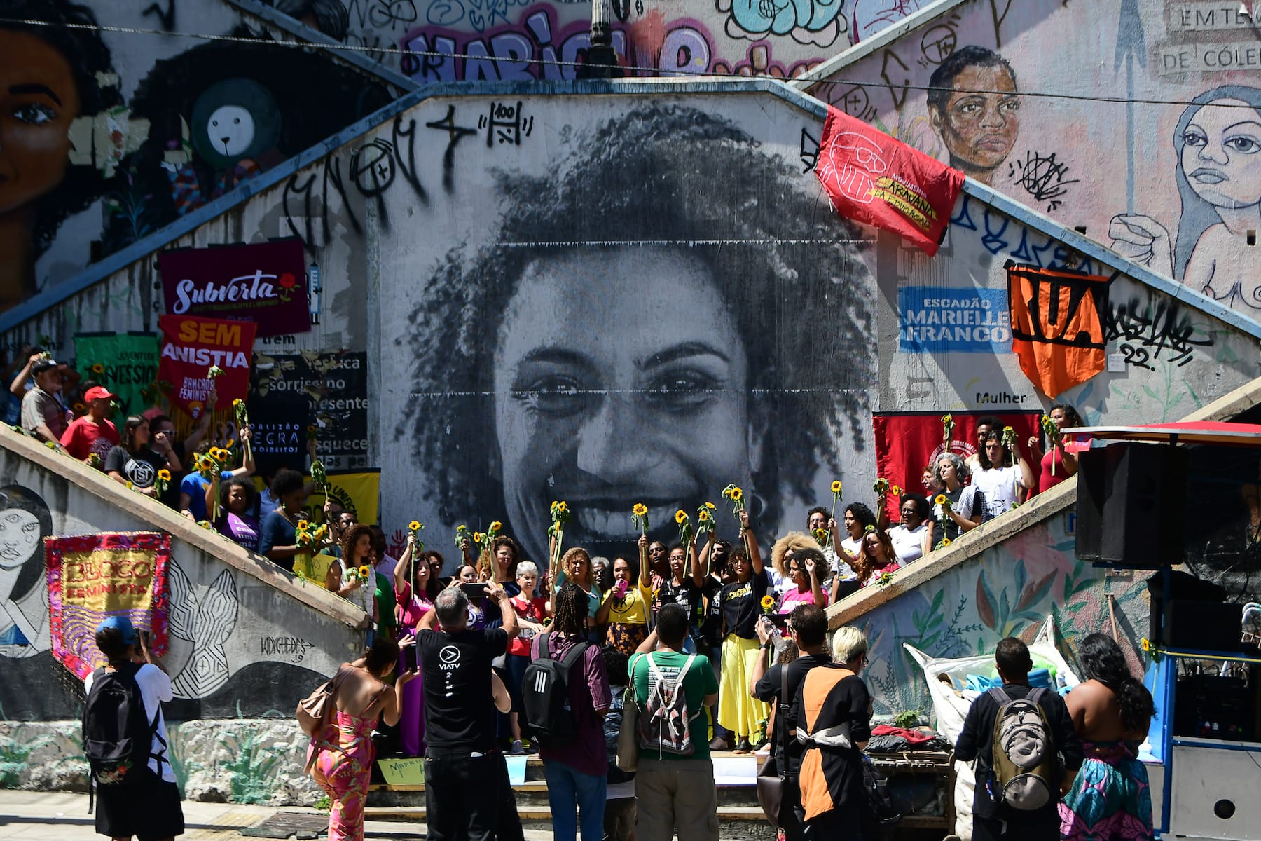 protesters for marielle franco murder brazil