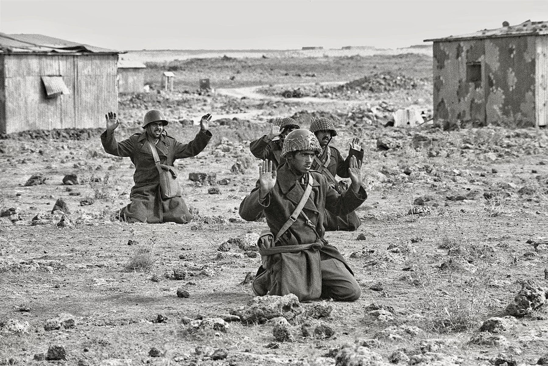 Golan Heights Syrian soldiers raise their hands in surrender