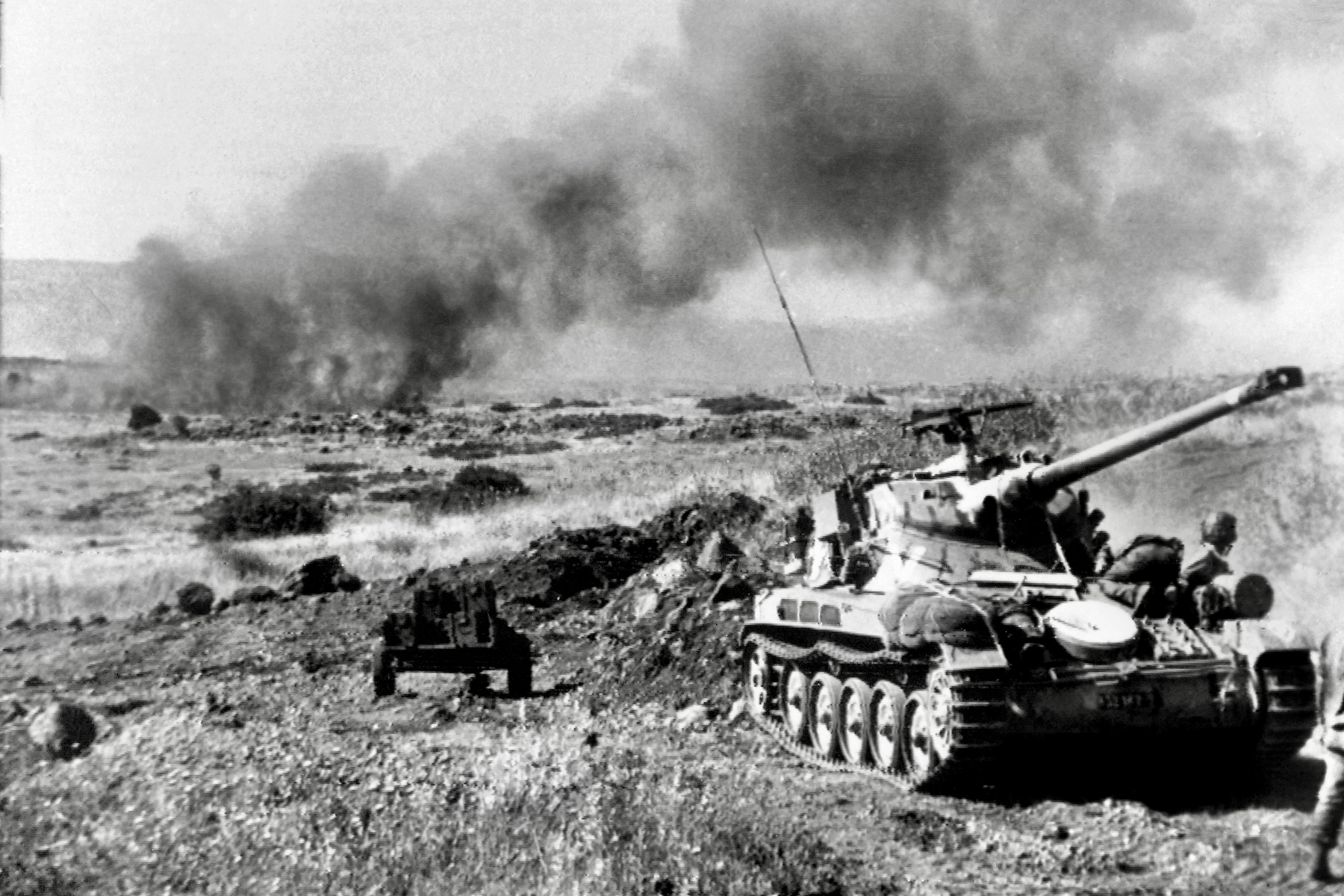 Israeli tanks in action in June 1967 during the 1967 Arab-Israeli war on the Golan Heights