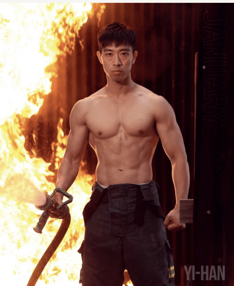 Taiwanese firefighter poses for the 32nd edition of the Australian firefighters charity calendar