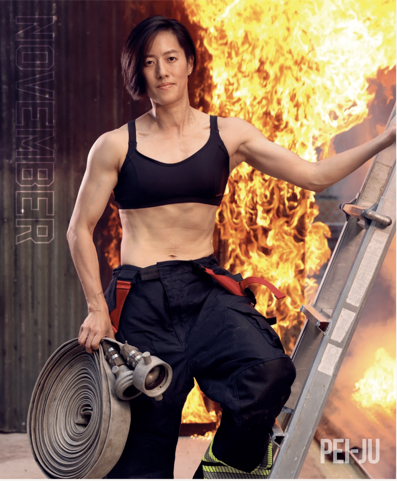 Taiwanese woman firefighter pose for the 32nd Australian firefighters charity calendar