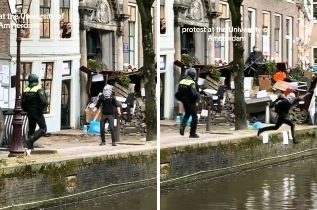 Police Tried To Catch This Dutch Pro-Palestine Protester But He Escaped In The Most Original Way