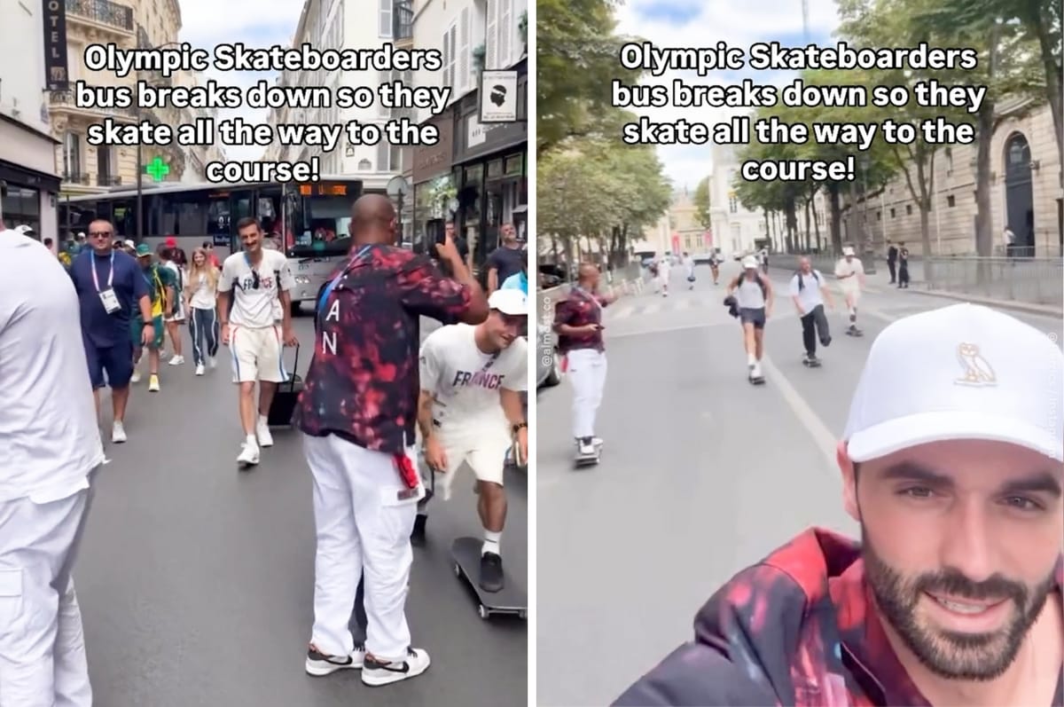 A Bus Taking Olympic Skateboarders To Practice Broke Down So They Skated There Instead