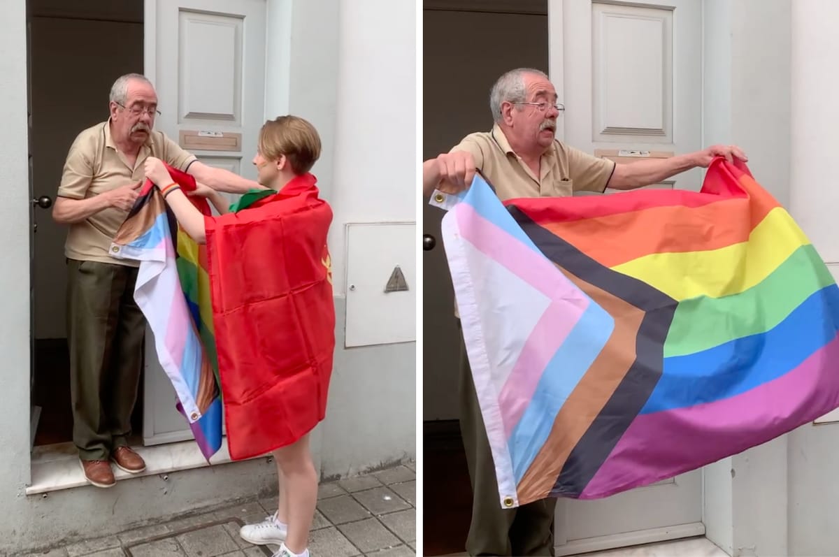 A Portuguese Grandpa Didn’t Have A Rainbow Flag At Pride So This Person Traded With Him And It’s Wholesome