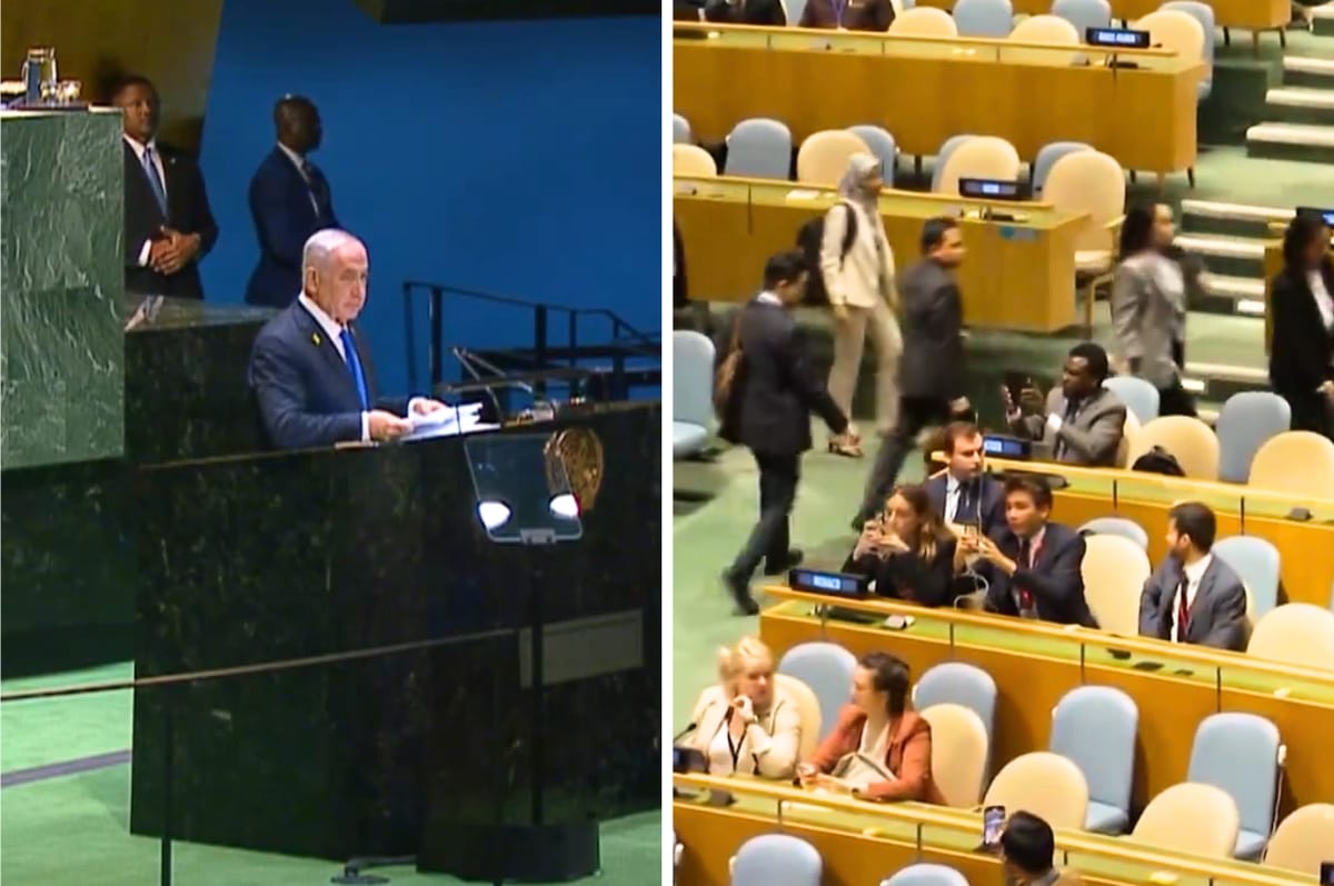 Dozens Of Diplomats Walked Out Of Netanyahu’s UN Speech, Leaving Him To Address A Near Empty Room