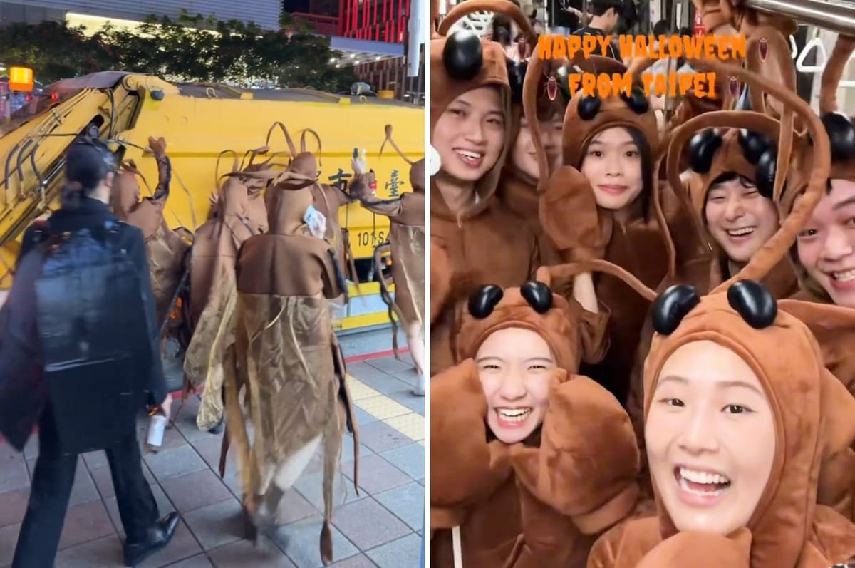 These Taiwanese People Dressed Up As Cockroaches For Halloween And Chased A Rubbish Truck