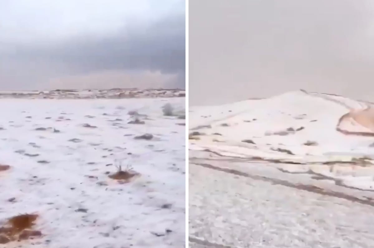 Saudi Arabia's Al-Jawf Desert Has Been Covered In Snow For The First Time In An Extremely Rare Event