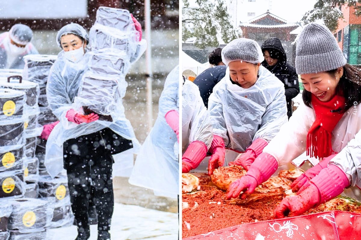 People In South Korea Gathered To Make Kimchi Together For People In Need During Record Snowfall