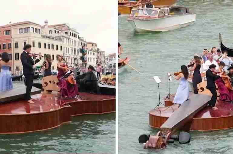This Italian String Quartet Performed Vivaldi’s “Four Seasons” On A Giant Violin Boat Sailing Through Venice