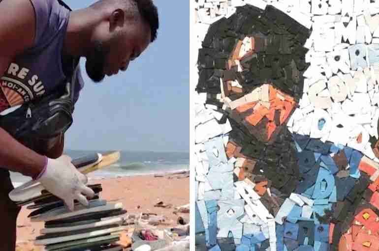 This Ivory Coast Artist Collects Plastic Waste From The Ocean And Turns It Into Stunning Artworks