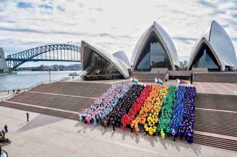 1,000 Australians Formed A Giant Progress Flag Outside The Sydney Opera House To Celebrate Pride