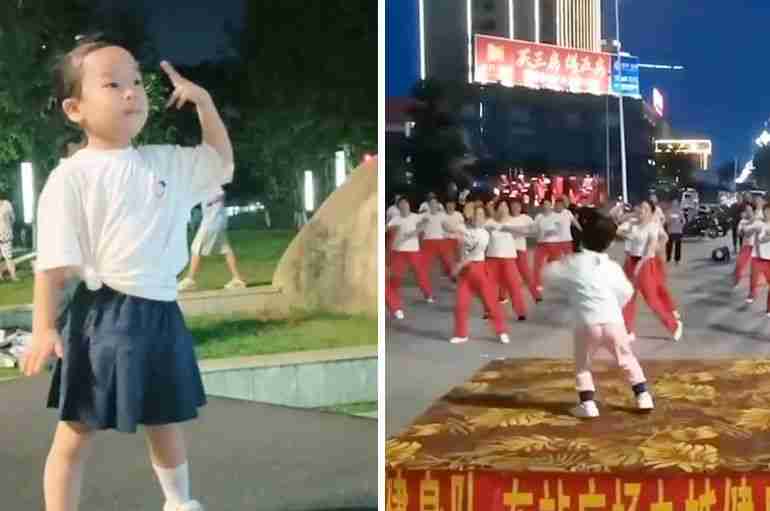 This Five-Year-Old Chinese Girl Leads Adults In Dancing In The Town Square And People Love Her