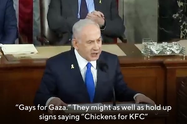 netanyahu gays gaza chickens kfc us congress speech