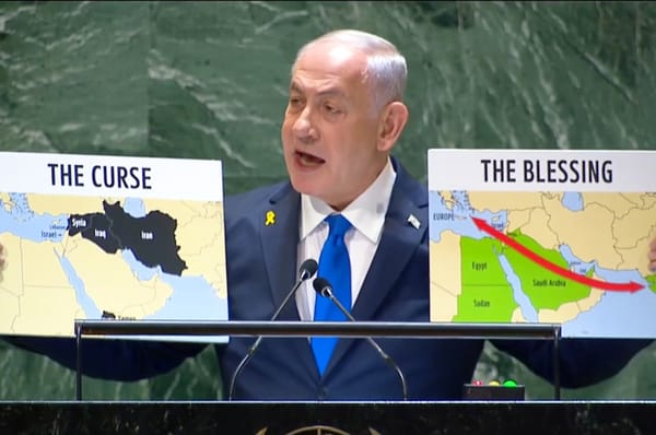 netanyahu un speech blessing curse map gaza hezbollah lebanon