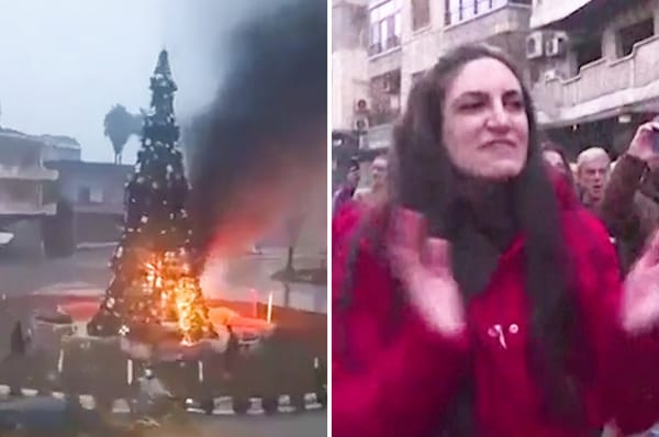 syria christmas tree fire christians protests hama