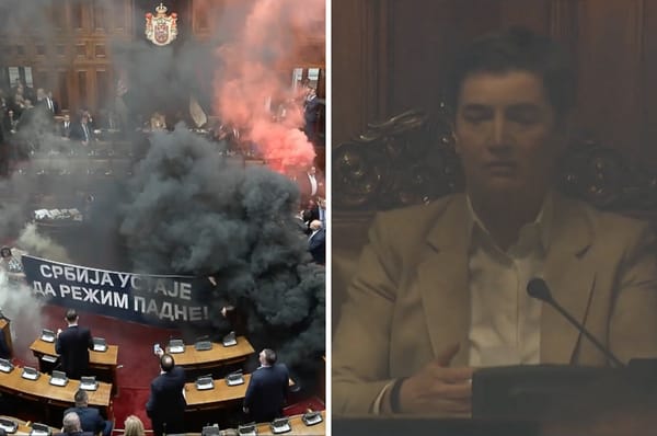 serbia smoke bombs parliament protest corruption