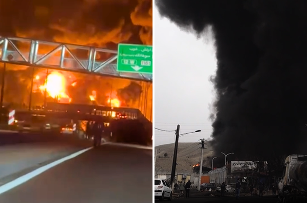 israel bomb iran oil facilities tehran fire