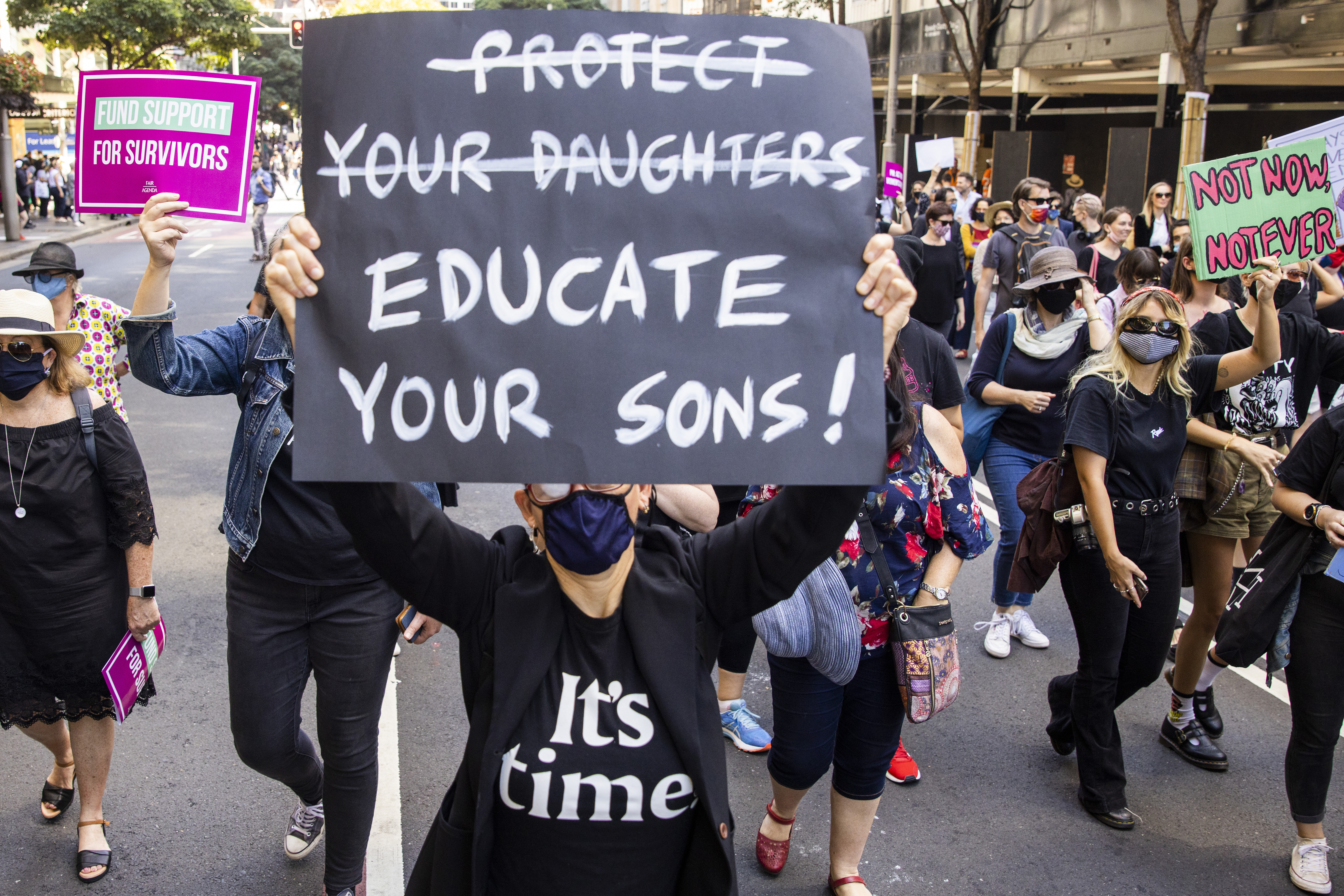Protesters marched on streets across Australia calling for action against gendered violence following rape allegations, centered around parliament. 
