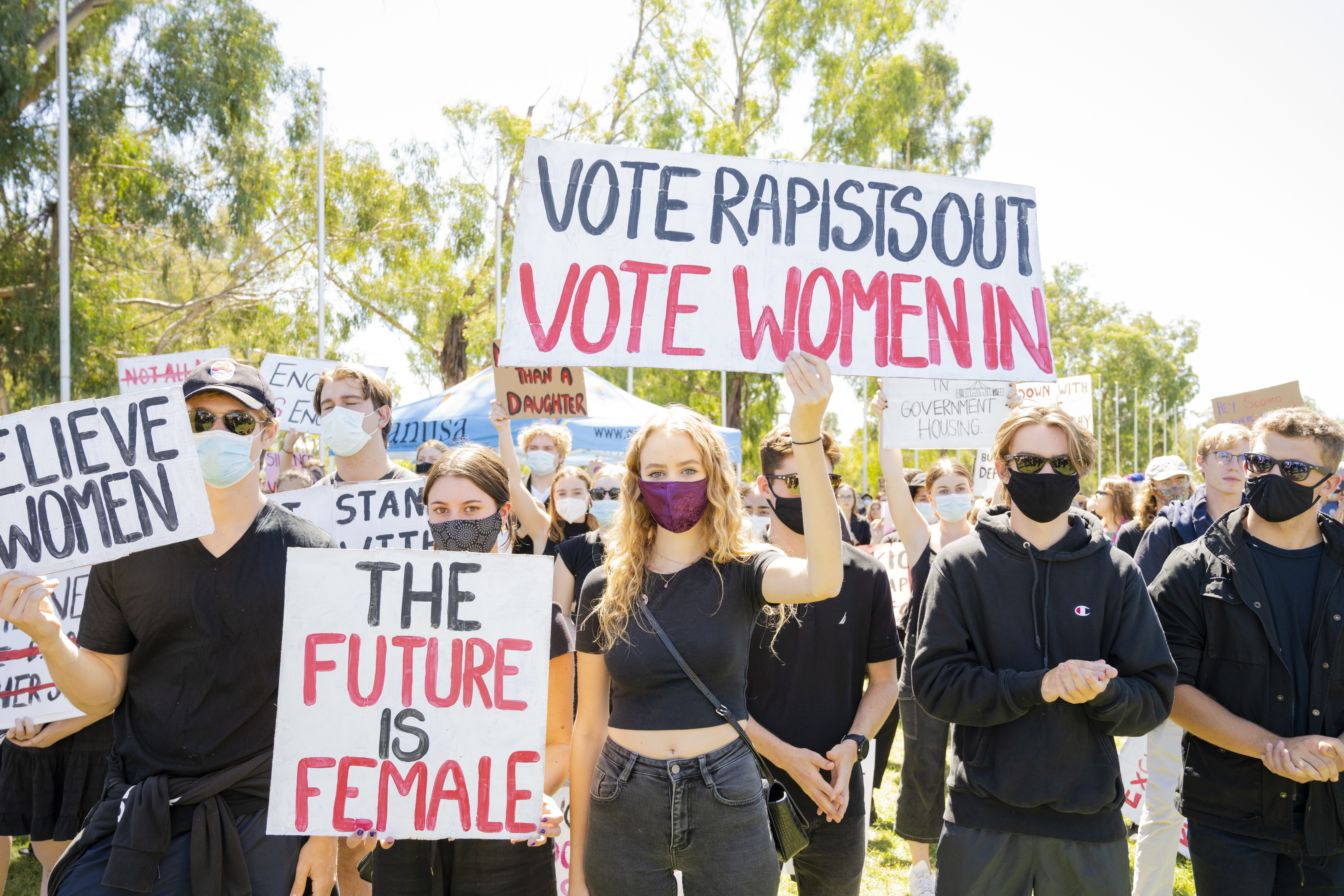 Protesters attend "March 4 Justice' rallies across Australia in the call for action against gender-based violence following rape allegations involving members of parliament. 
