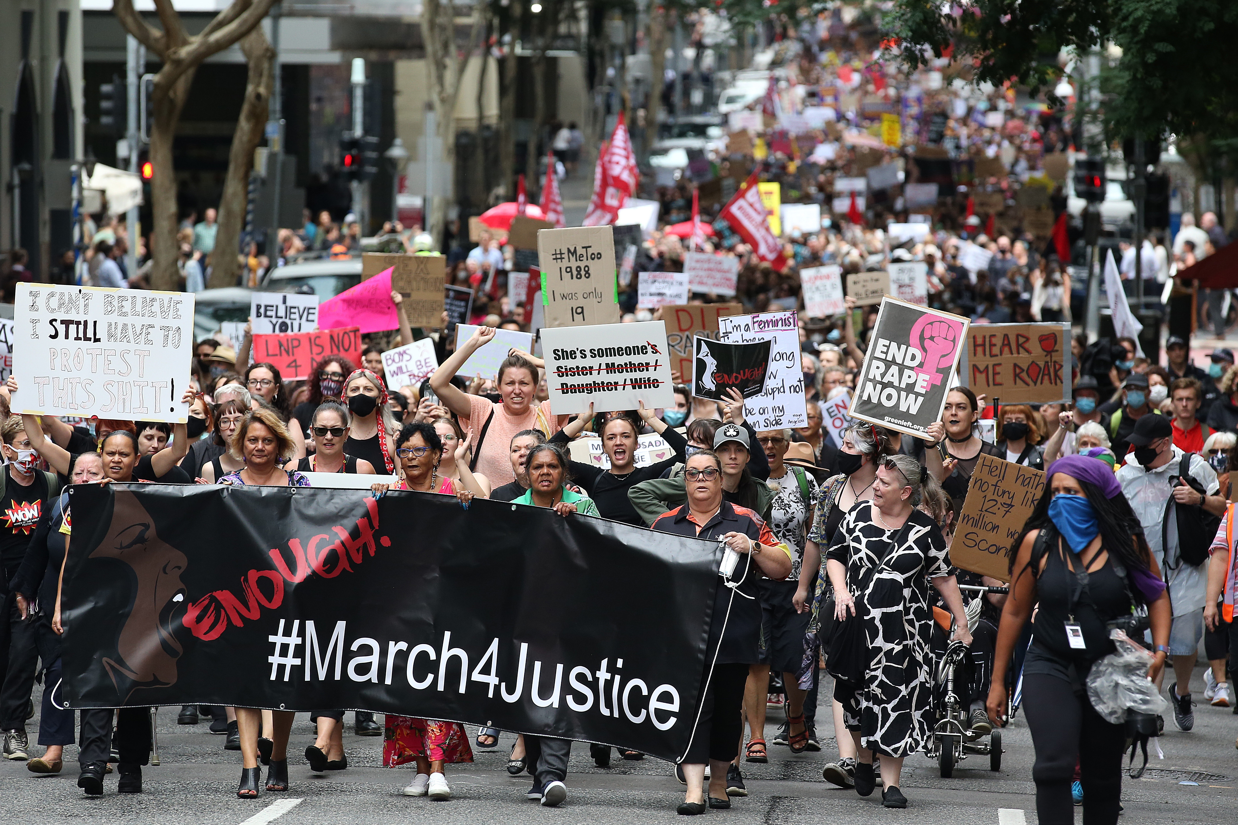 Thousands of protesters joined the "March 4 Justice" rallies across Australia to call for action against gender-based violence after rape allegations involving members of parliament. 