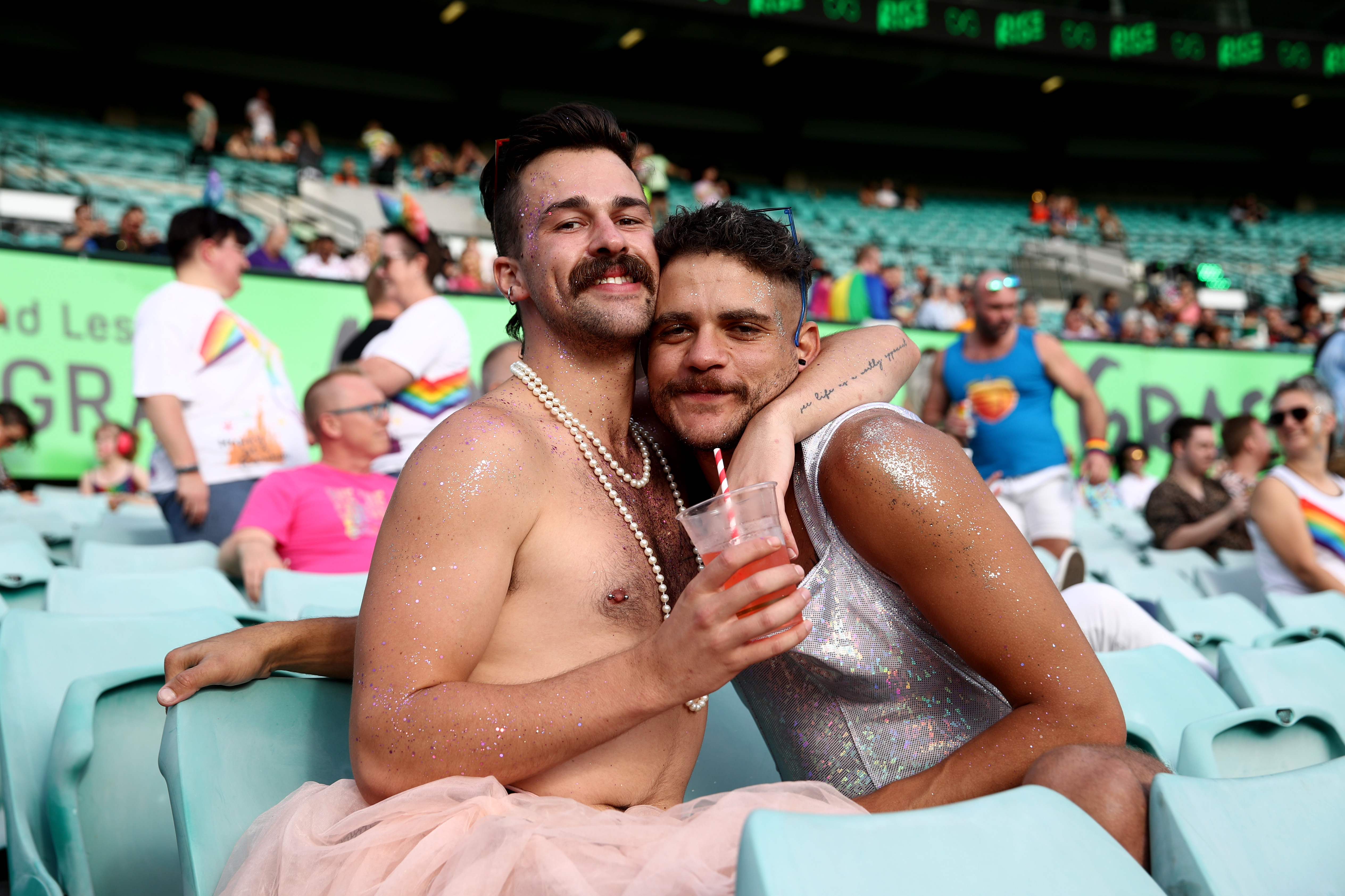 australia mardi gras couple in stadium