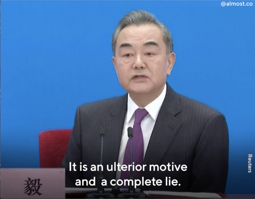 The foreign minister of China Wang Yi rejects allegations of China's treatment of Uighur minority as genocide during annual press conference.  
