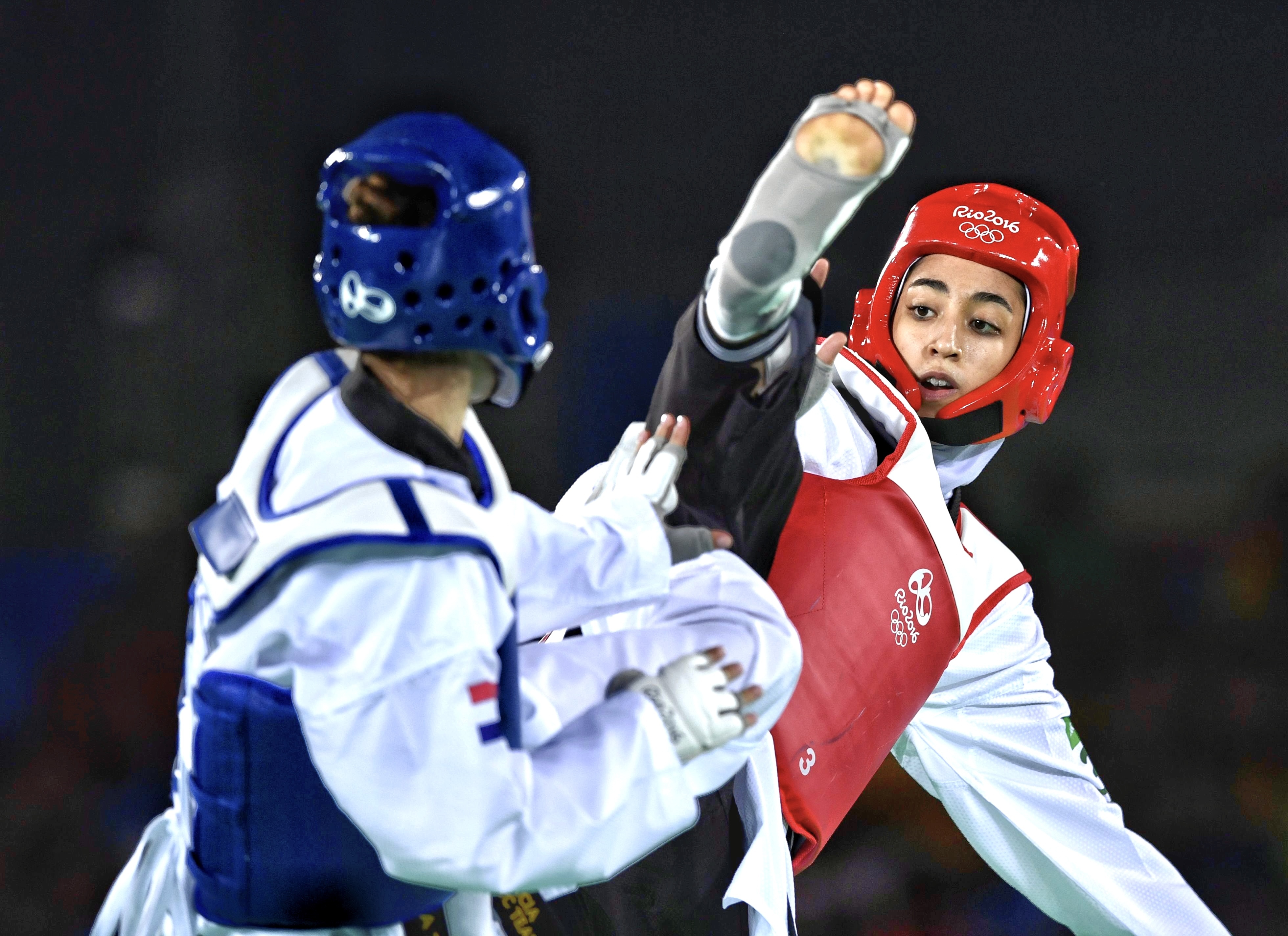 Kimia Alizadeh, Iran's first and only female Olympic medalist, competes in Women's-57kg Bronze Medal Taekwondo contest at 2016 Rio Olympic Games. 