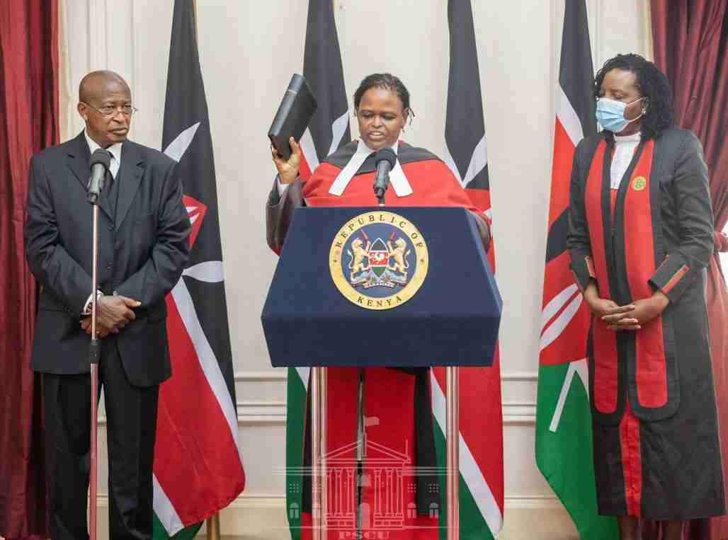 Martha Koome being sworn in as Kenya's first woman chief justice