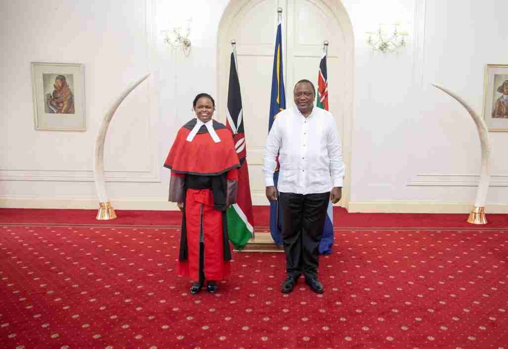Martha Koome and the president of Kenya Uhuru Kenyatta