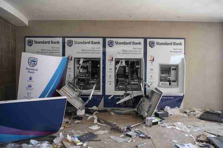 Damaged atms at a shopping mall in Soweto region.