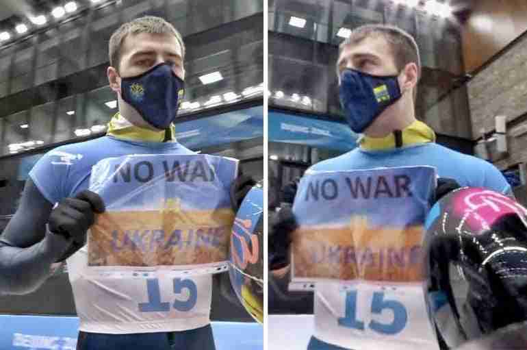 This Ukrainian Athlete Held Up A “No War In Ukraine” Sign After His Olympic Race To Call For Peace