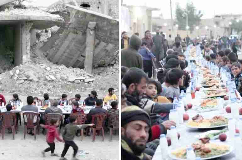 Syrian Families Came Together To Break Their Ramadan Fast Outdoors Surrounded By Destroyed Buildings