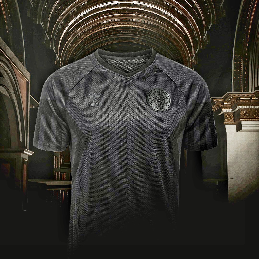 hummel toned down black soccer football shirt qatar world cup denmar