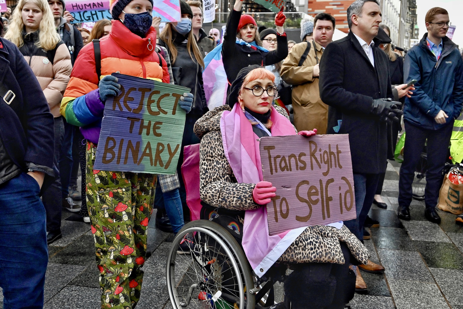 lady in wheelchair protesting trans gender justice