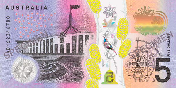 australia new 5 banknote back