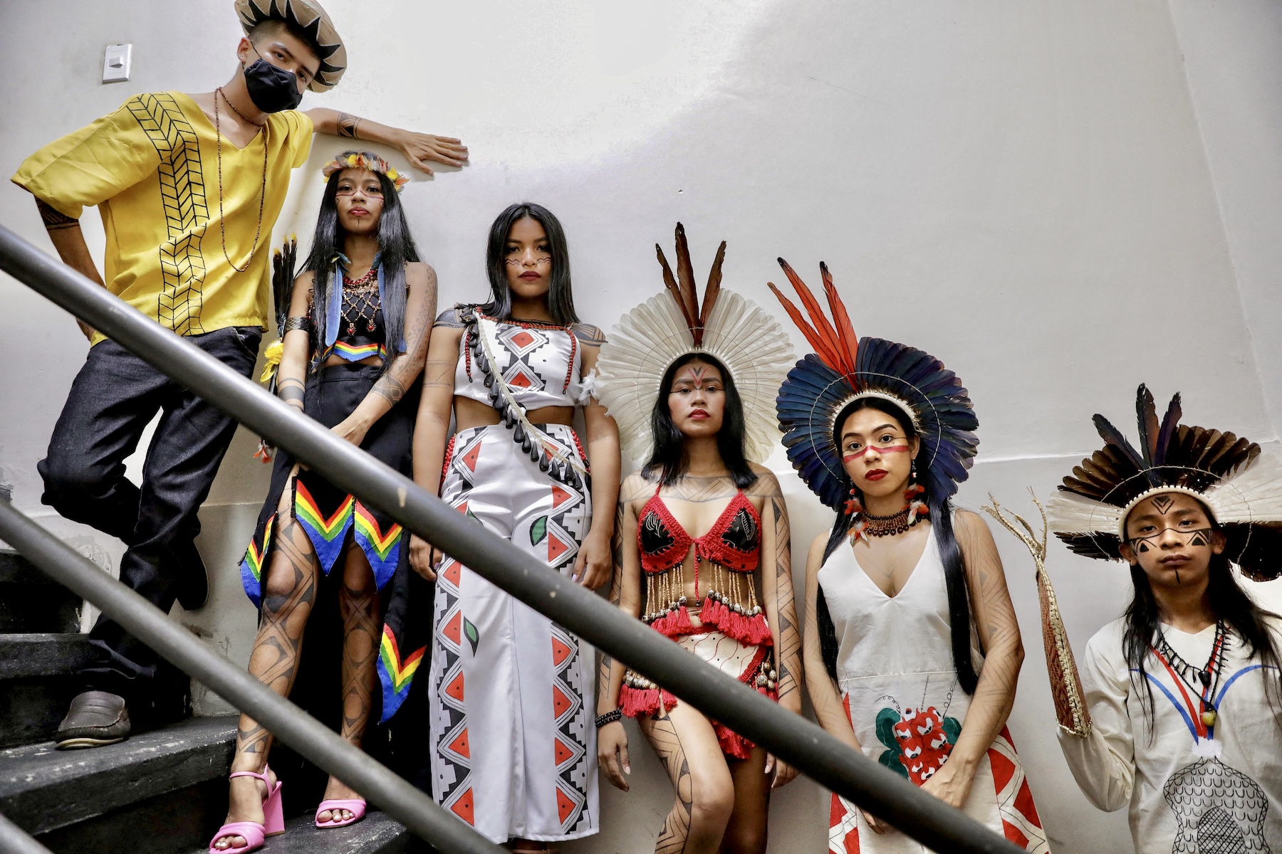 Brazil's indigenous models posing for a group picture