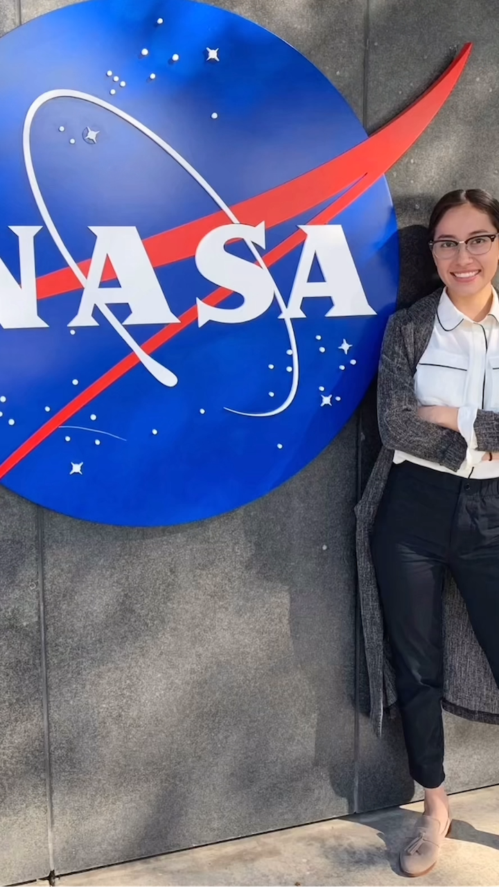 Katya Echazarreta first mexican woman into space standing next to NASA office