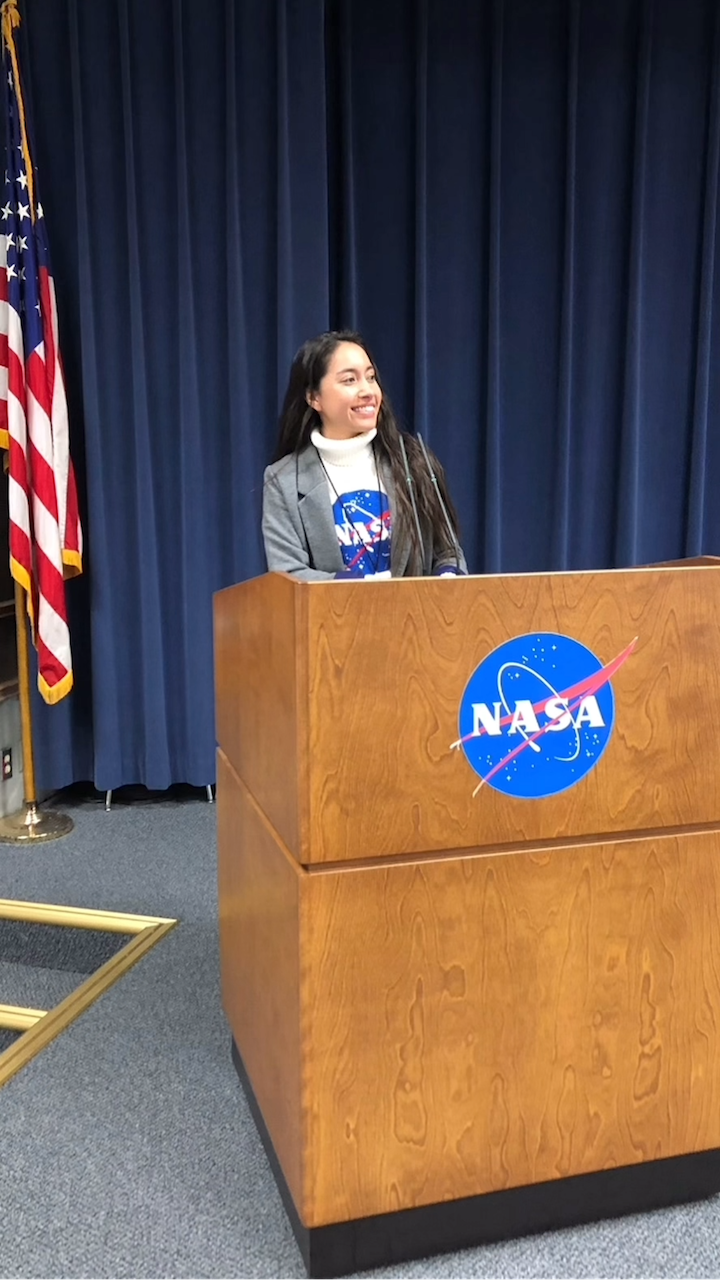 Katya Echazarreta first mexican woman into space giving a speech or presenting at NASA office