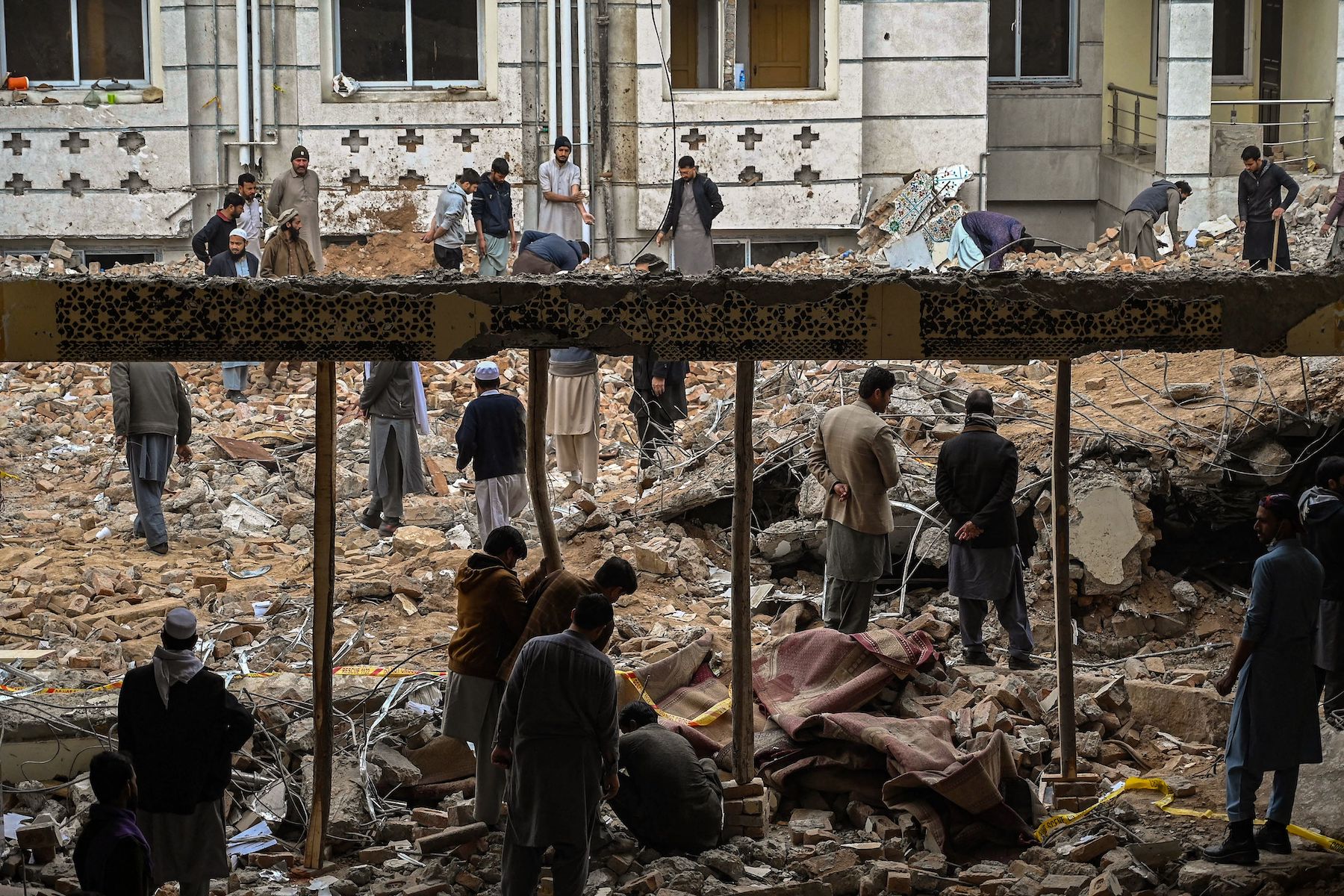 debris of the mosque after the suicide bomber attack