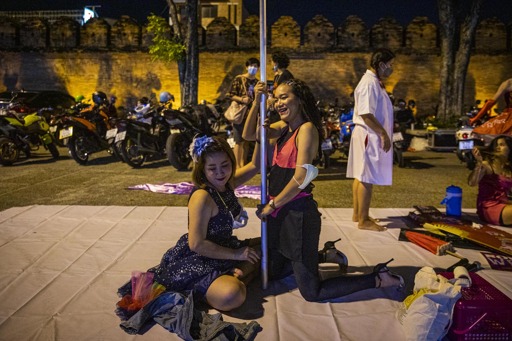 Thai sex workers with the Empower Foundation prepare for their performance backstage on May 01, 2022 in Chiang Mai, Thailand. 
