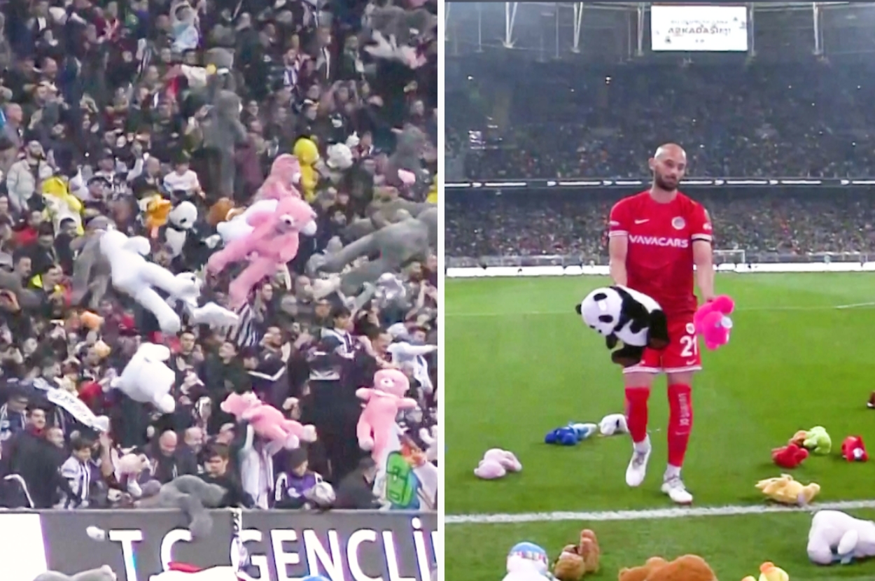 Turkish Football Fans Showered A Match With Thousands Of Soft Toys For Children In The Earthquake