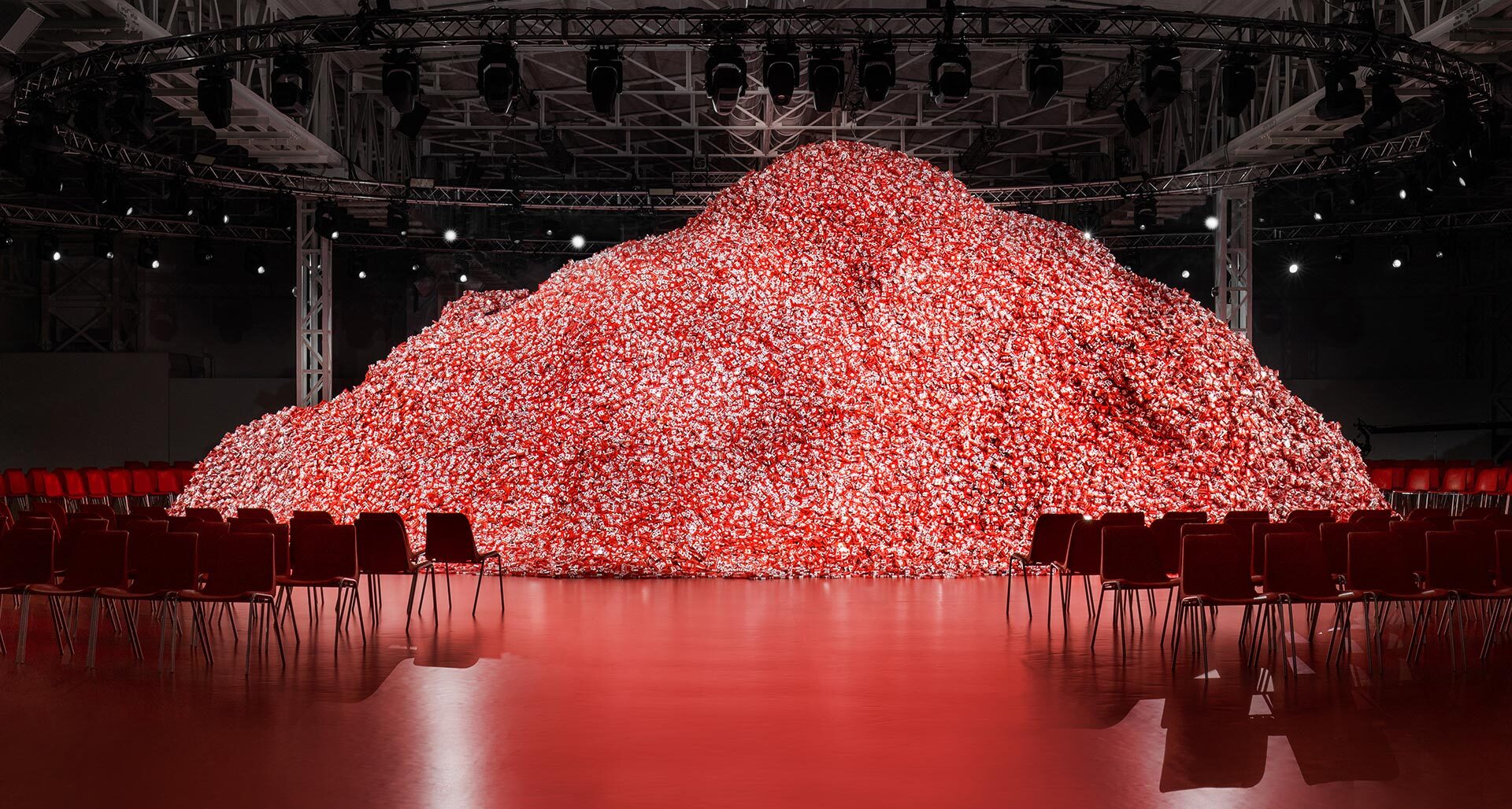diesel created a mountain made of 200,000 boxes of durex condom in milan fashion week 2023