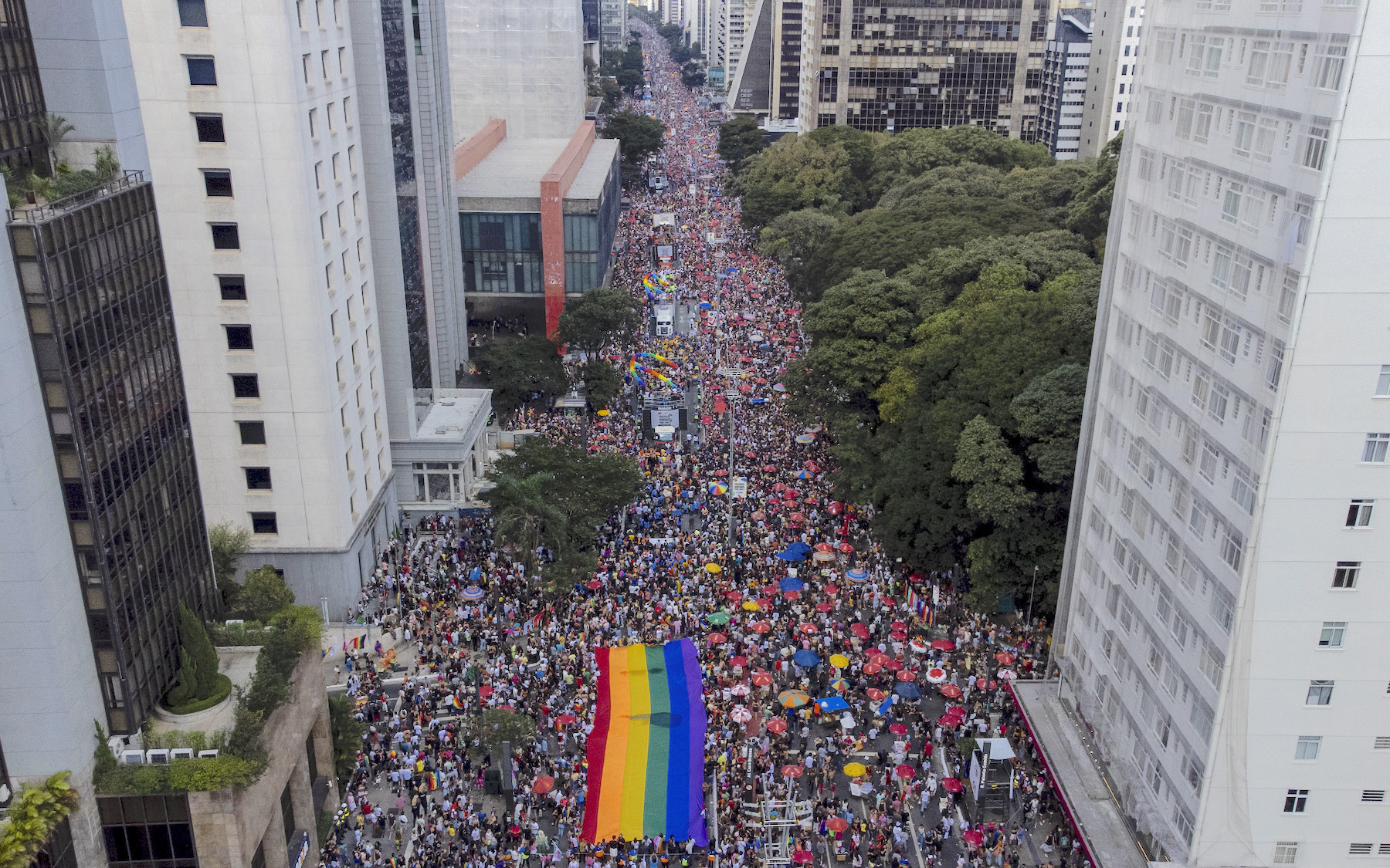 Bird-view of São Paulo's streets during pride celebrations