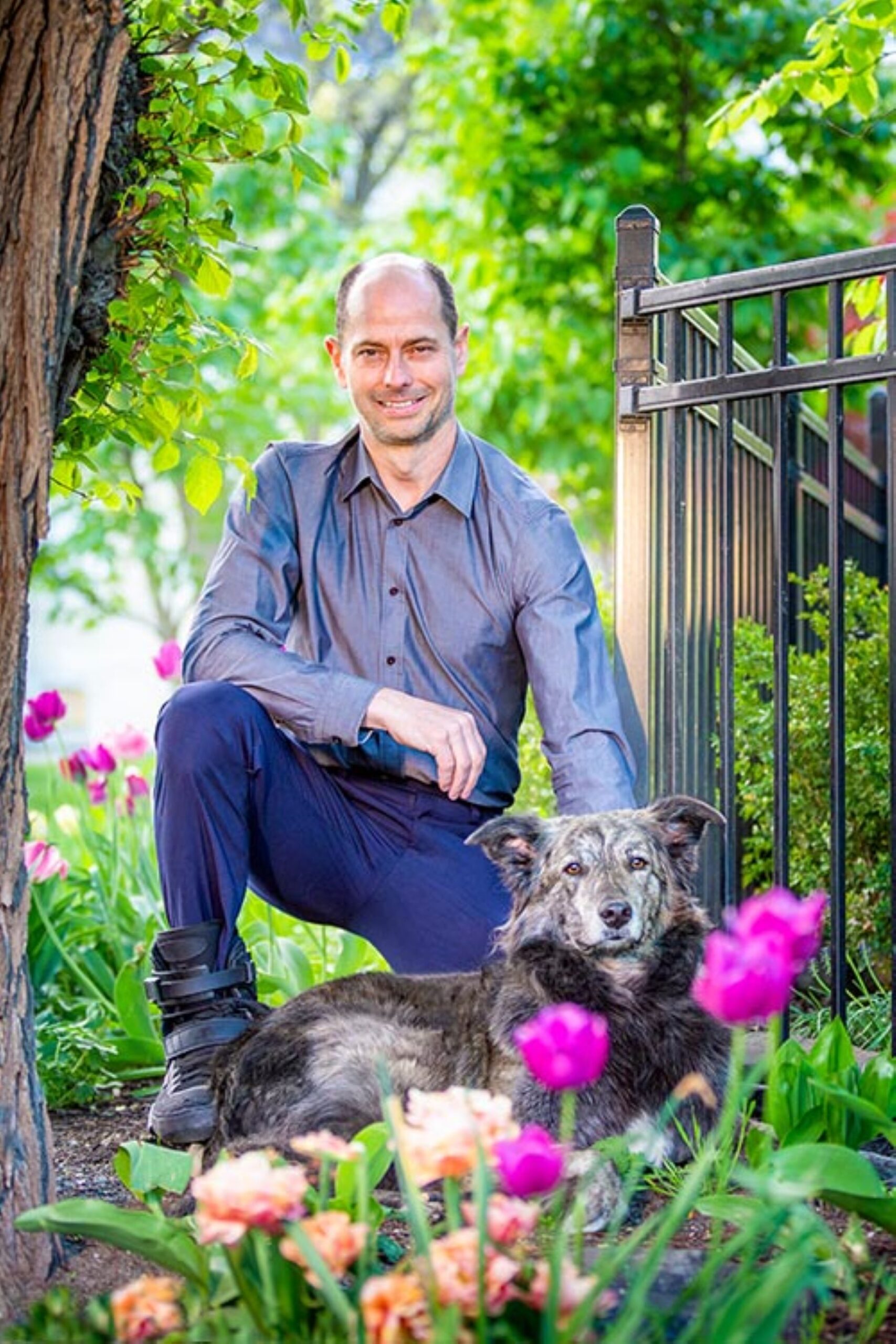 Molly and Toby, candidates for mayor of Toronto, pose for a picture in a garden