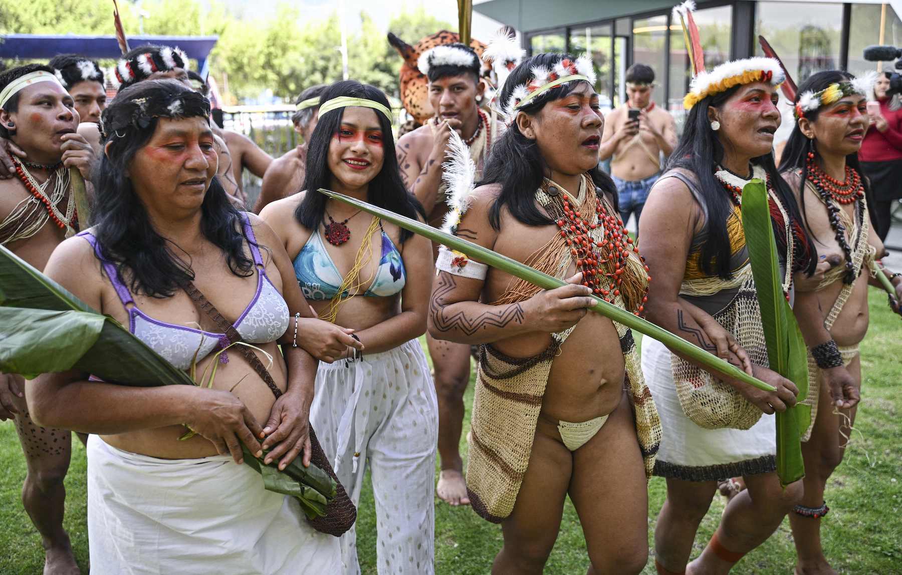 Waorani indigenous community demonstrate to end oil drilling yasuni national park ecuador