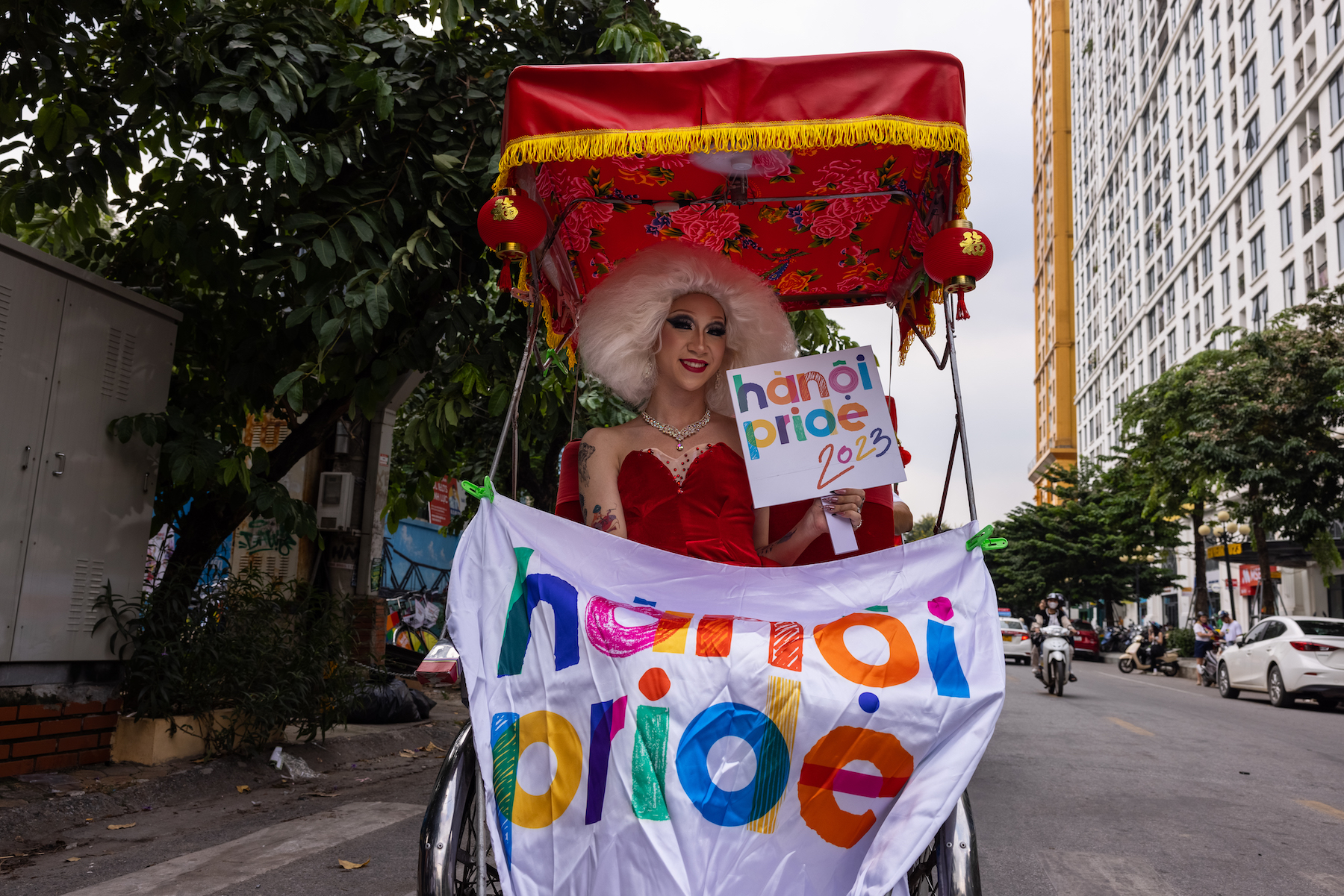 HANOI VIETNAM People take part in an LGBTQIA solidarity bike ride during Hanoi Pride