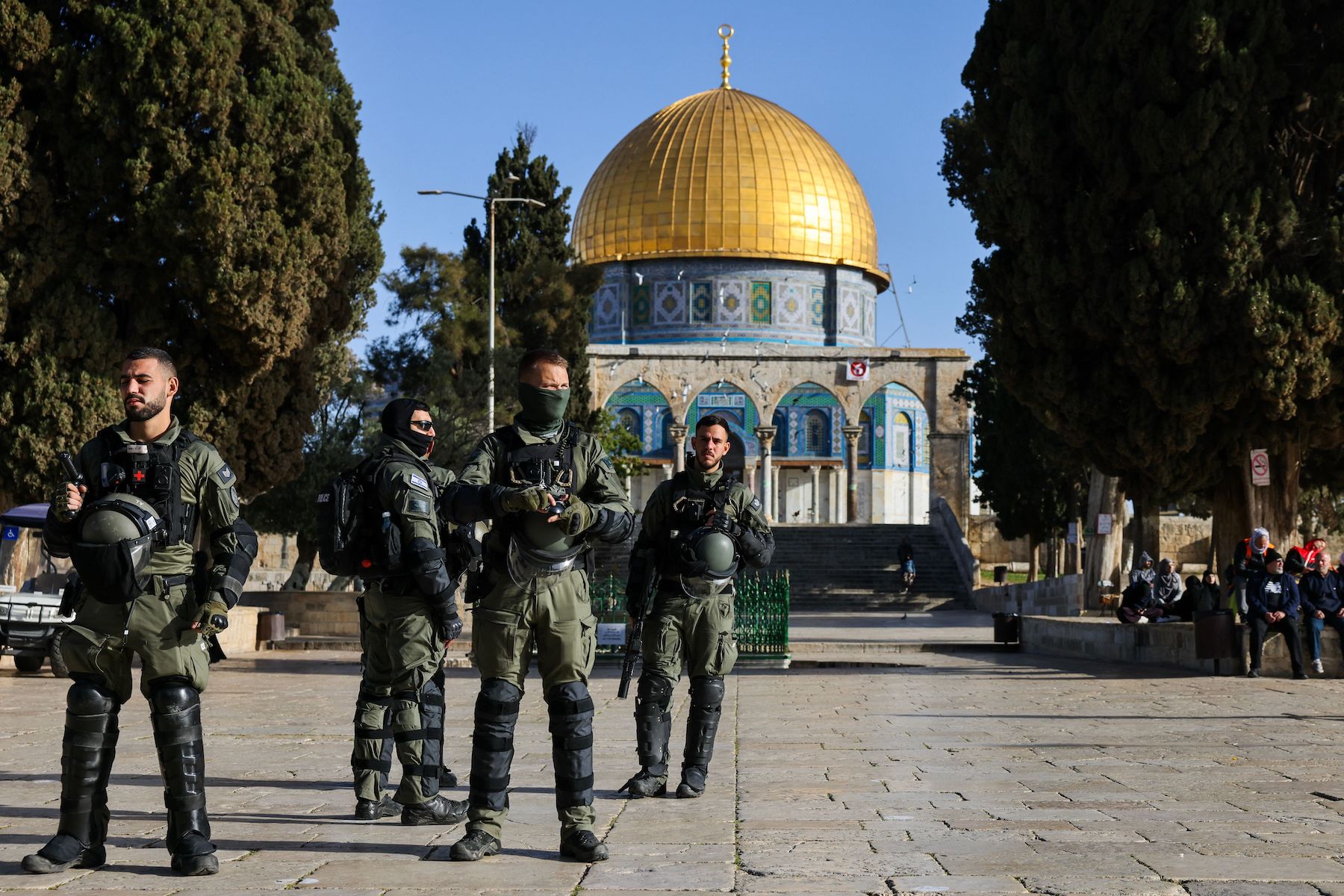 Members of Israeli security forces guard the Al Aqsa Mosque